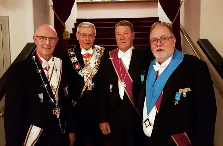 Fra v.: Prov.M Per Trygve Kongsnes, OSM Ragnar Tollefsen, Knut Jarnæs og OM i Salten, Hans Johansen.|||
