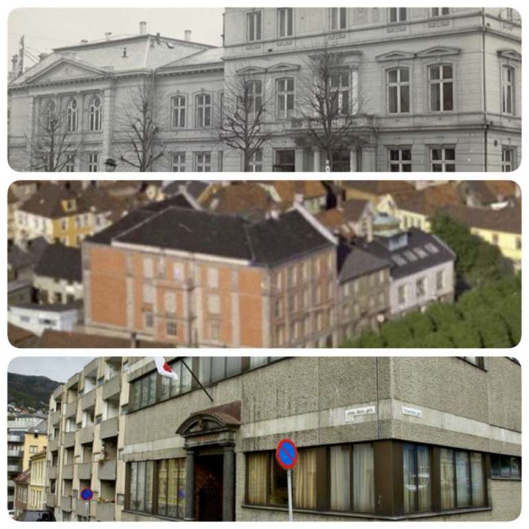 Bildene viser, fra øverst til nederst: Den gamle Logen på Engen, Logen i Kaigaten 4, Ordenshuset i Jonas Reins gate 14|||